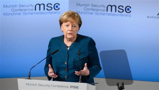 German Chancellor Angela Merkel delivers a speech on the 2nd day of the 53rd Munich Security Conference (MCS) in Munich, southern Germany, on February 18, 2017. (Photo by AFP) Thomas Kienzle 